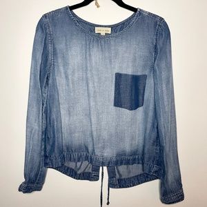 Anthropologie Cloth & Stone Chambray Long Sleeve Lace Up Back Top